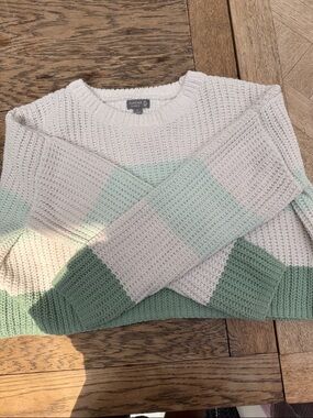 Cream and Mint Stripe Knit Sweater